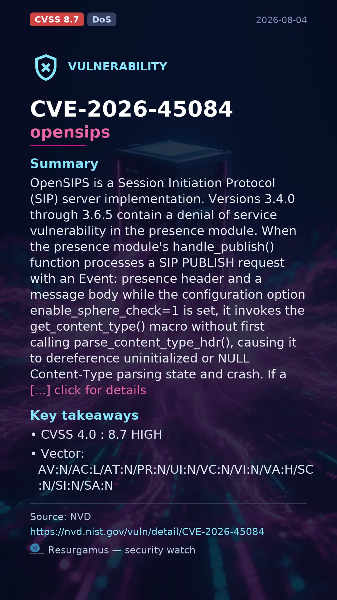 CVE-2026-45084 opensips Vulnerability