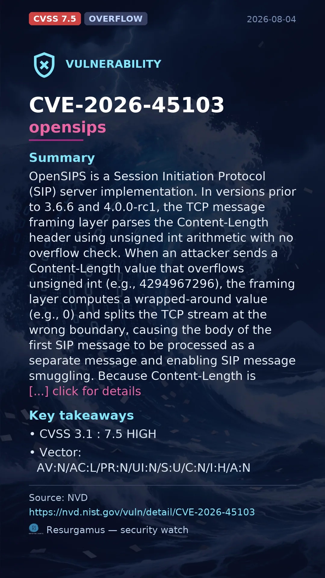 CVE-2026-45103 opensips Vulnerability