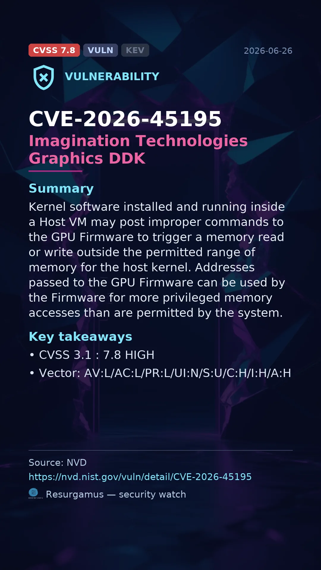 CVE-2026-45195 Imagination Technologies Graphics DDK Vulnerability