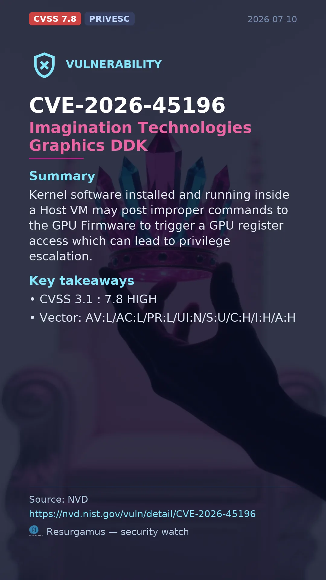 CVE-2026-45196 Imagination Technologies Graphics DDK Vulnerability