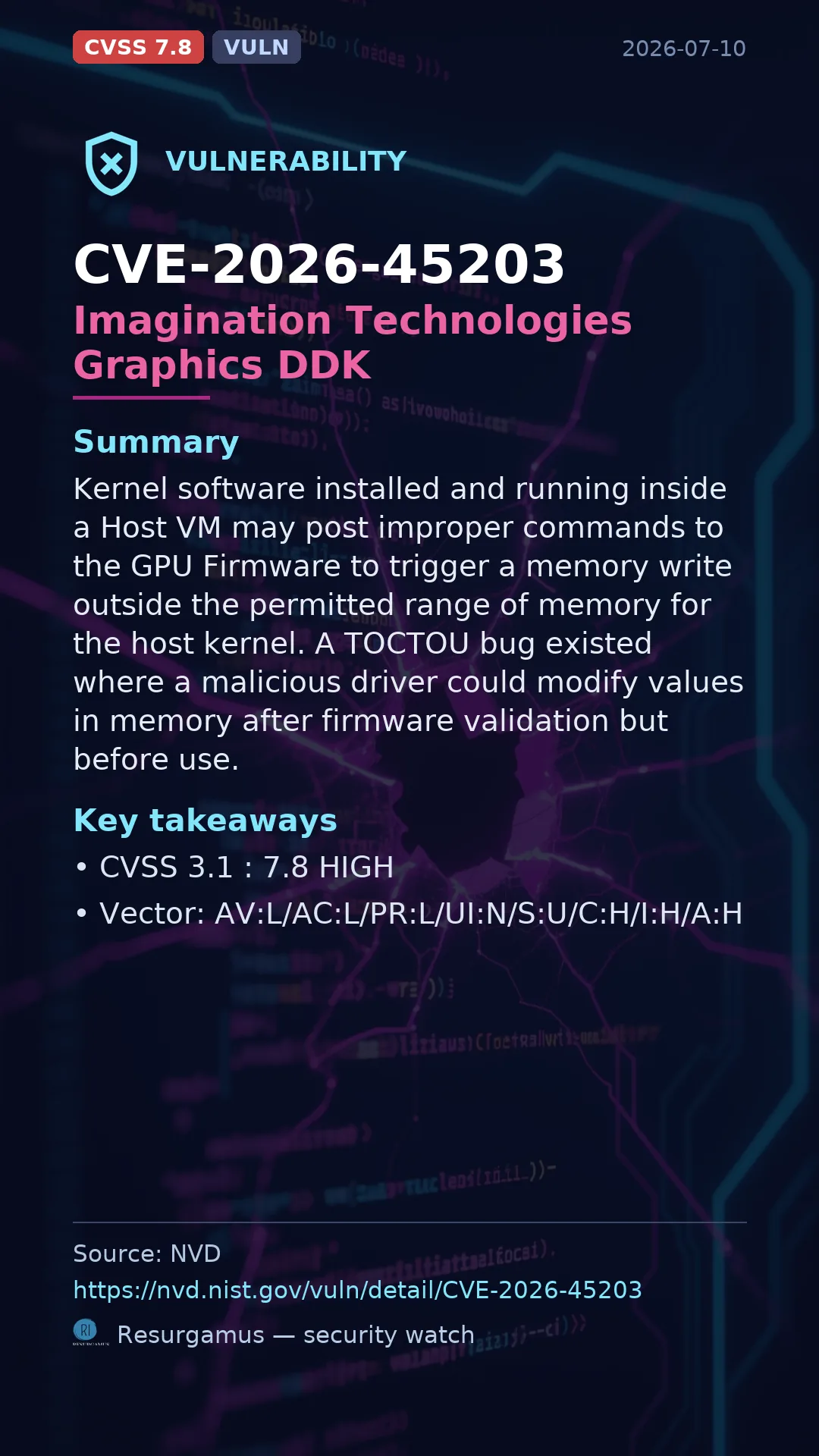 CVE-2026-45203 Imagination Technologies Graphics DDK Vulnerability