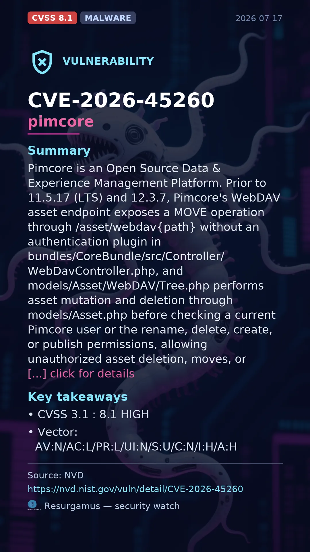 CVE-2026-45260 pimcore Vulnerability