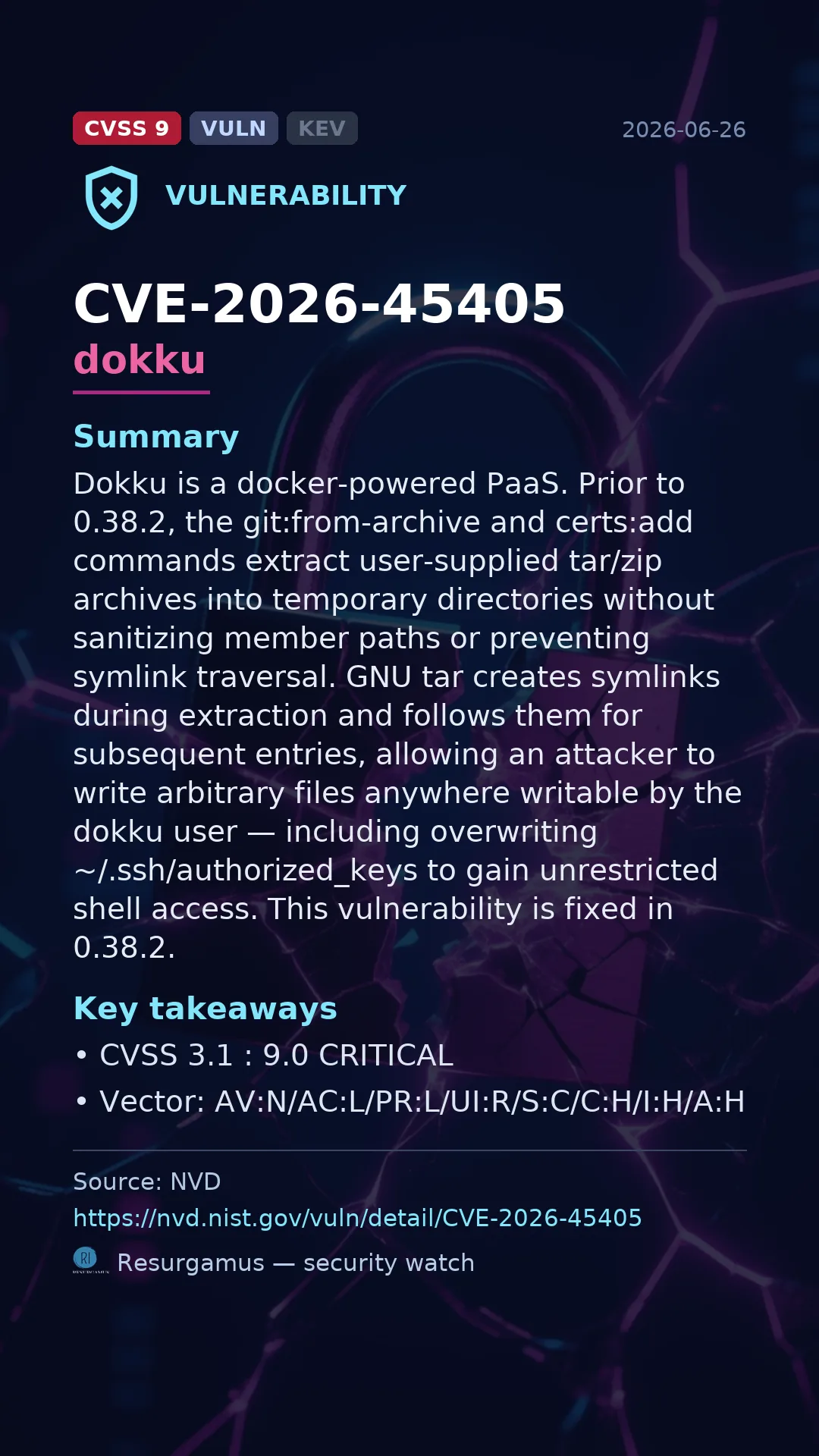 CVE-2026-45405 dokku Vulnerability
