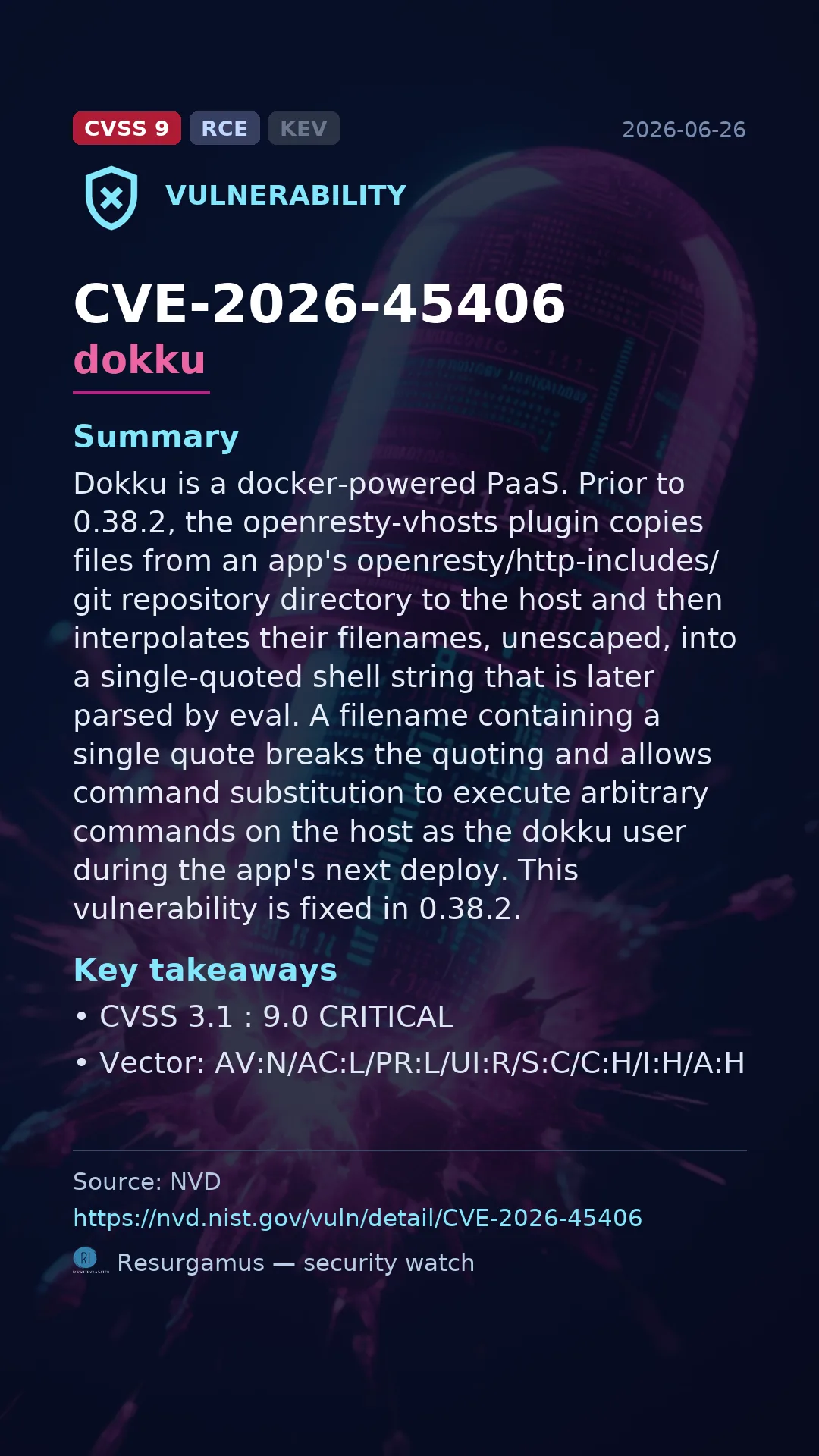 CVE-2026-45406 dokku Vulnerability