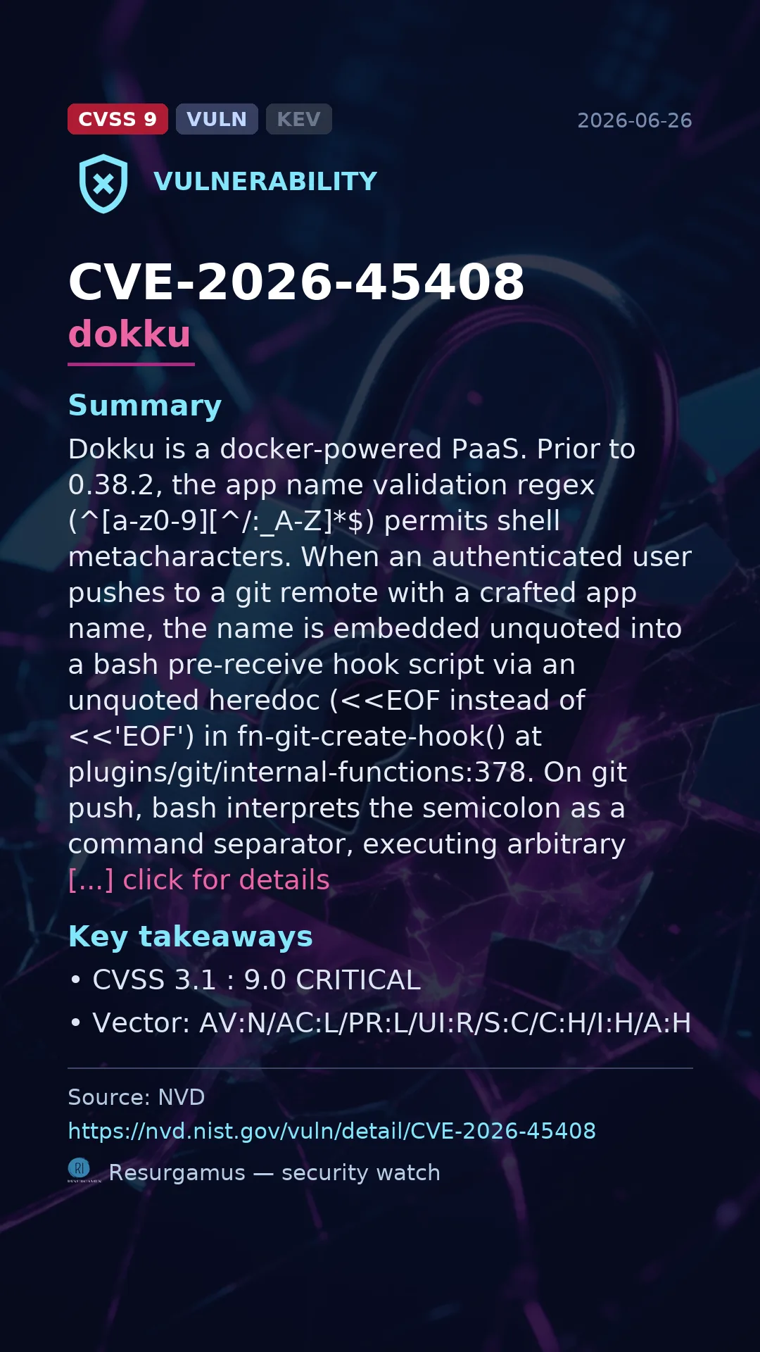 CVE-2026-45408 dokku Vulnerability