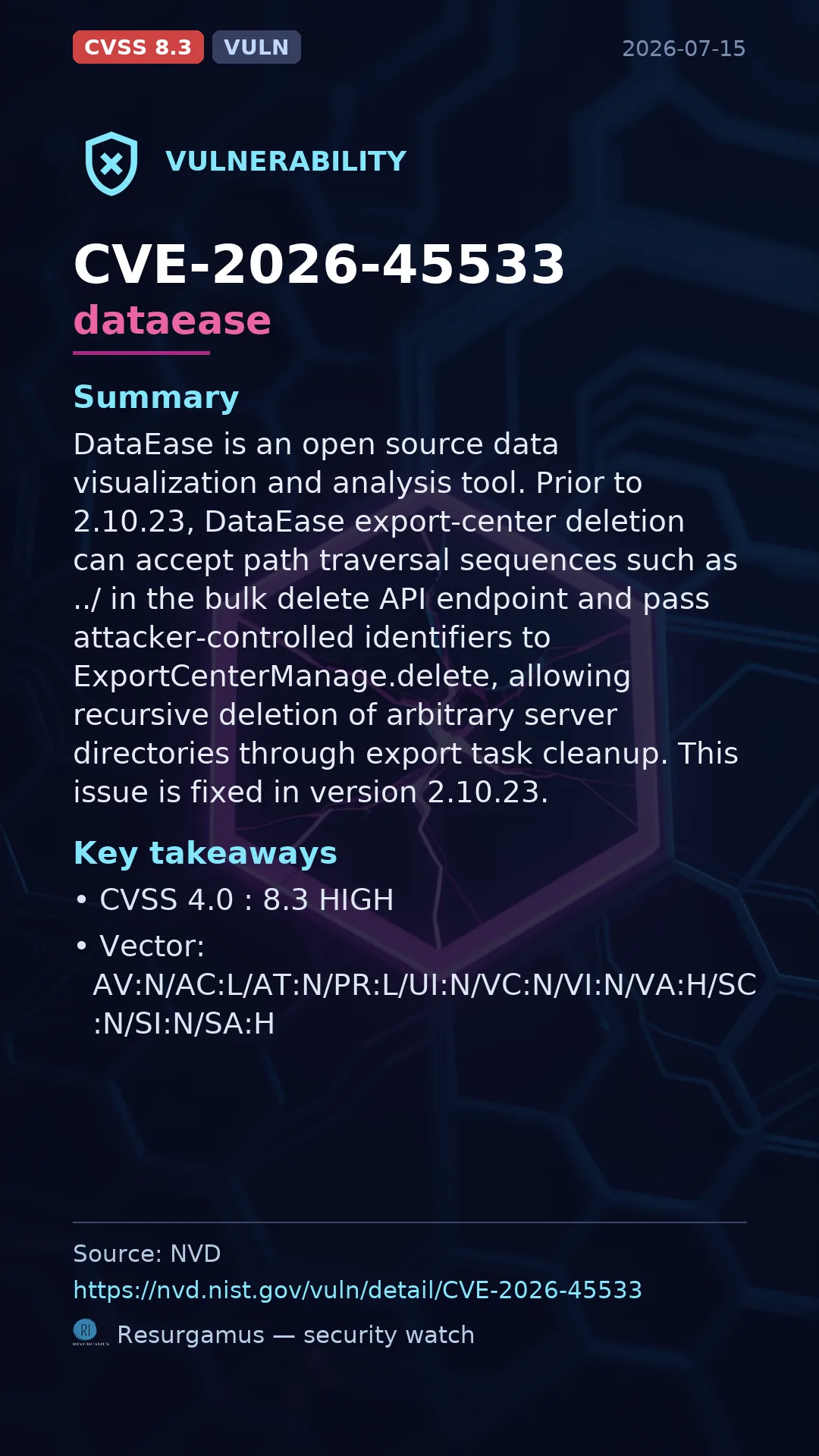 CVE-2026-45533 dataease Vulnerability
