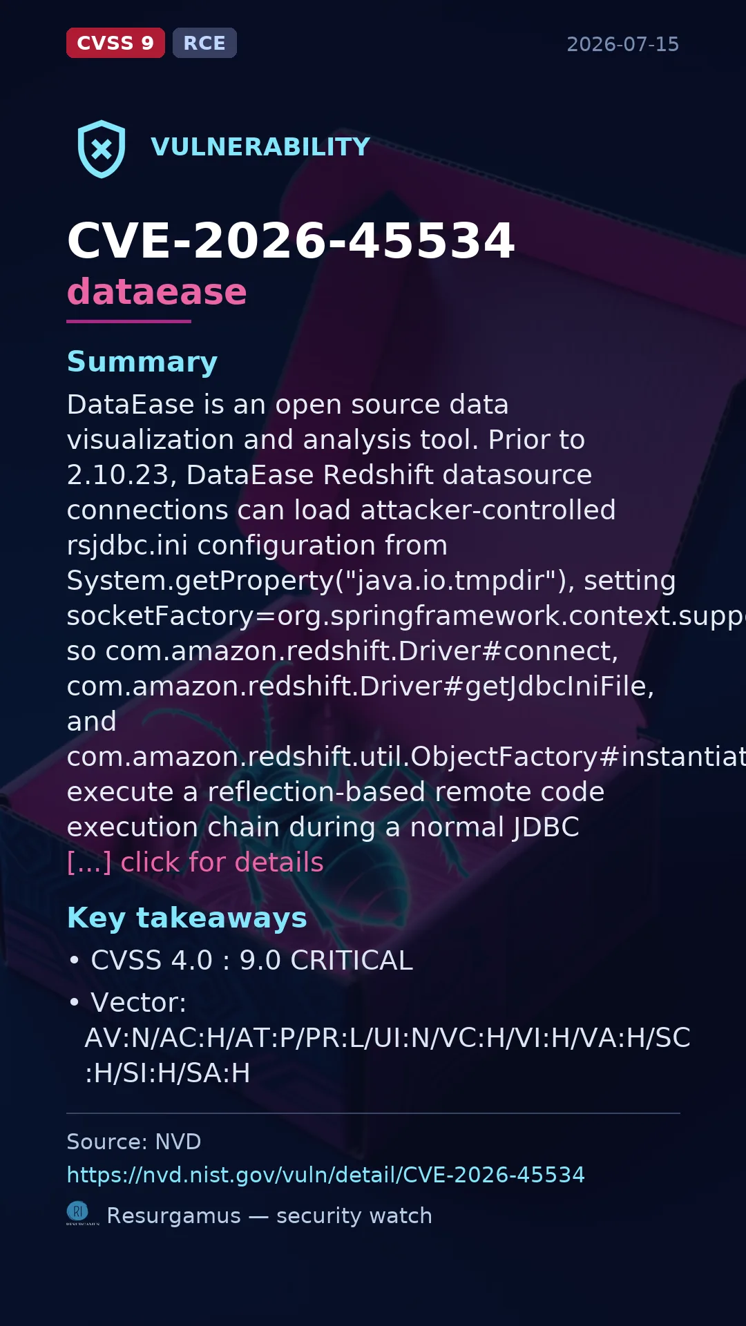 CVE-2026-45534 dataease Vulnerability