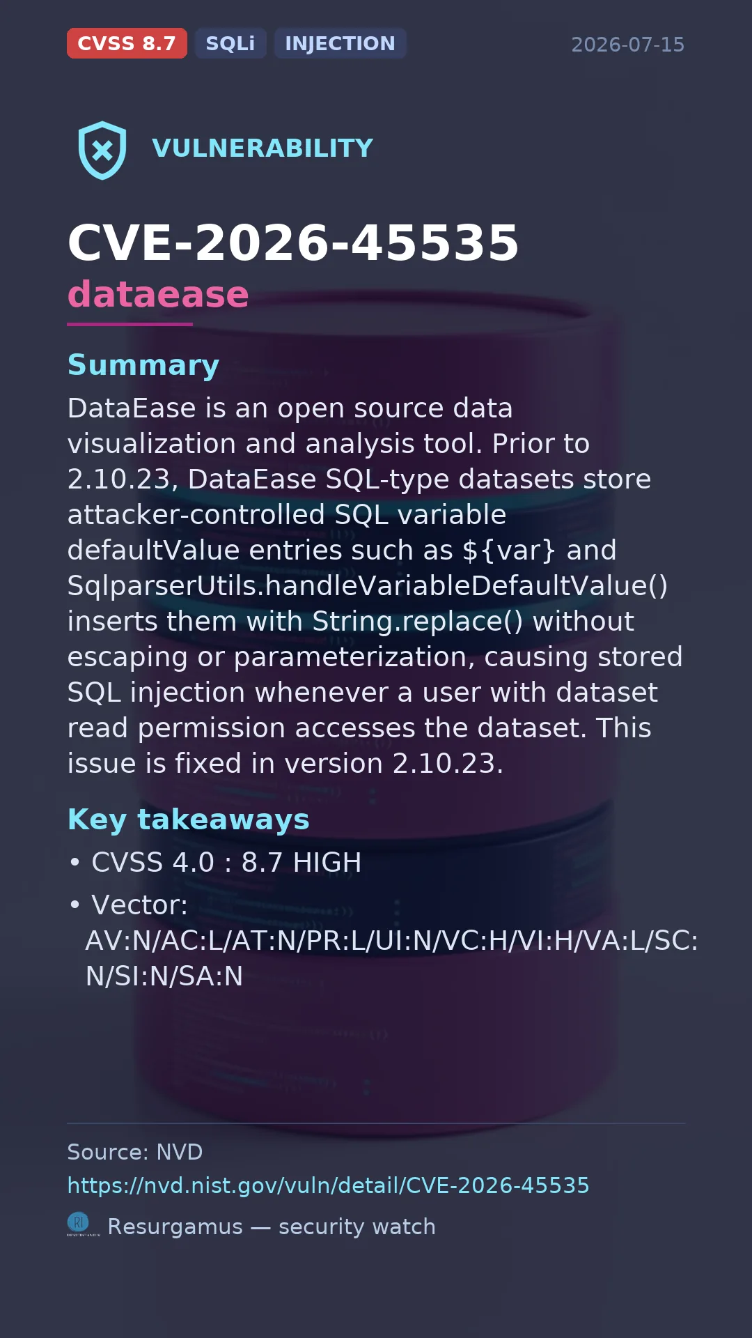 CVE-2026-45535 dataease Vulnerability