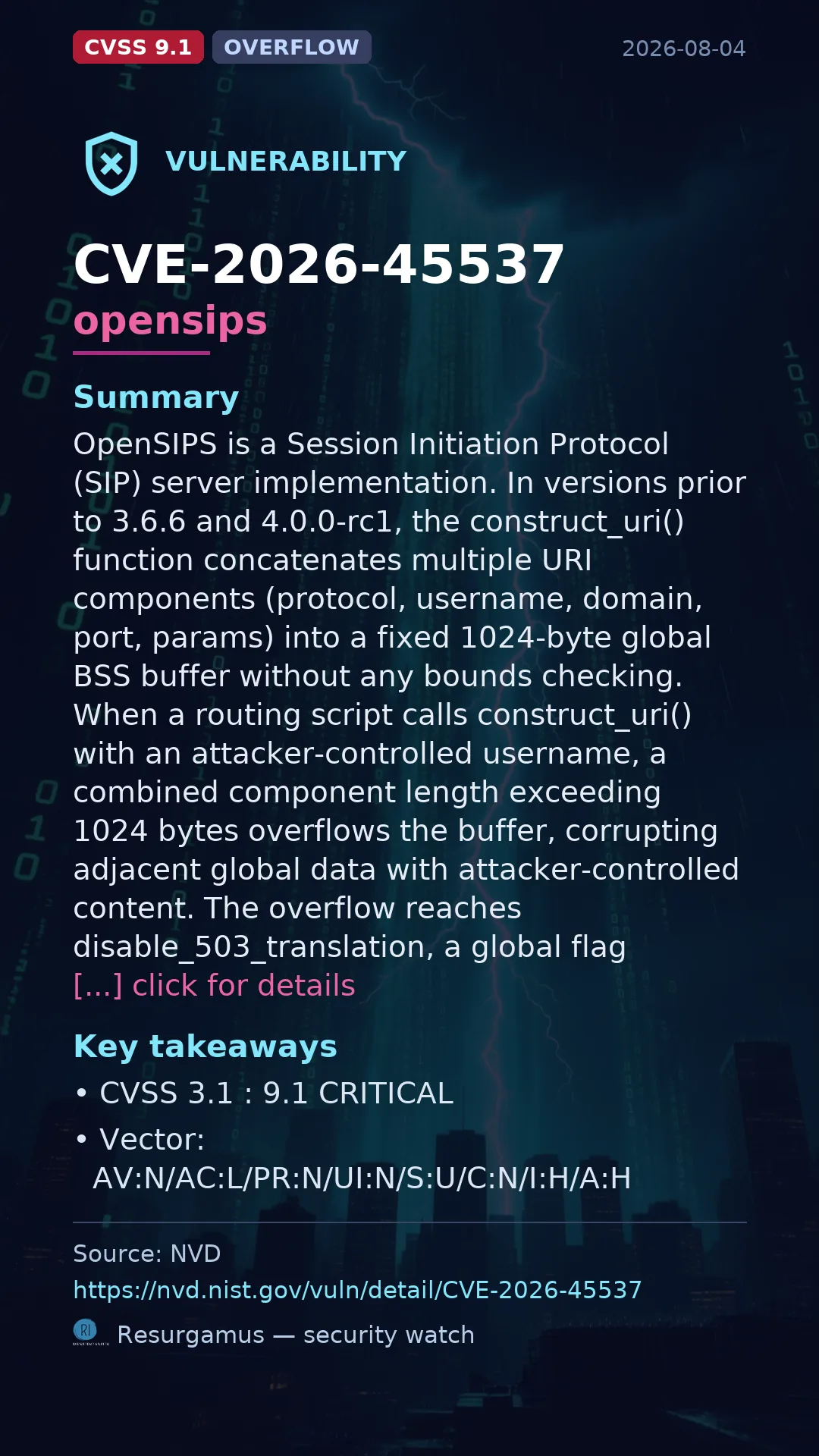 CVE-2026-45537 opensips Vulnerability