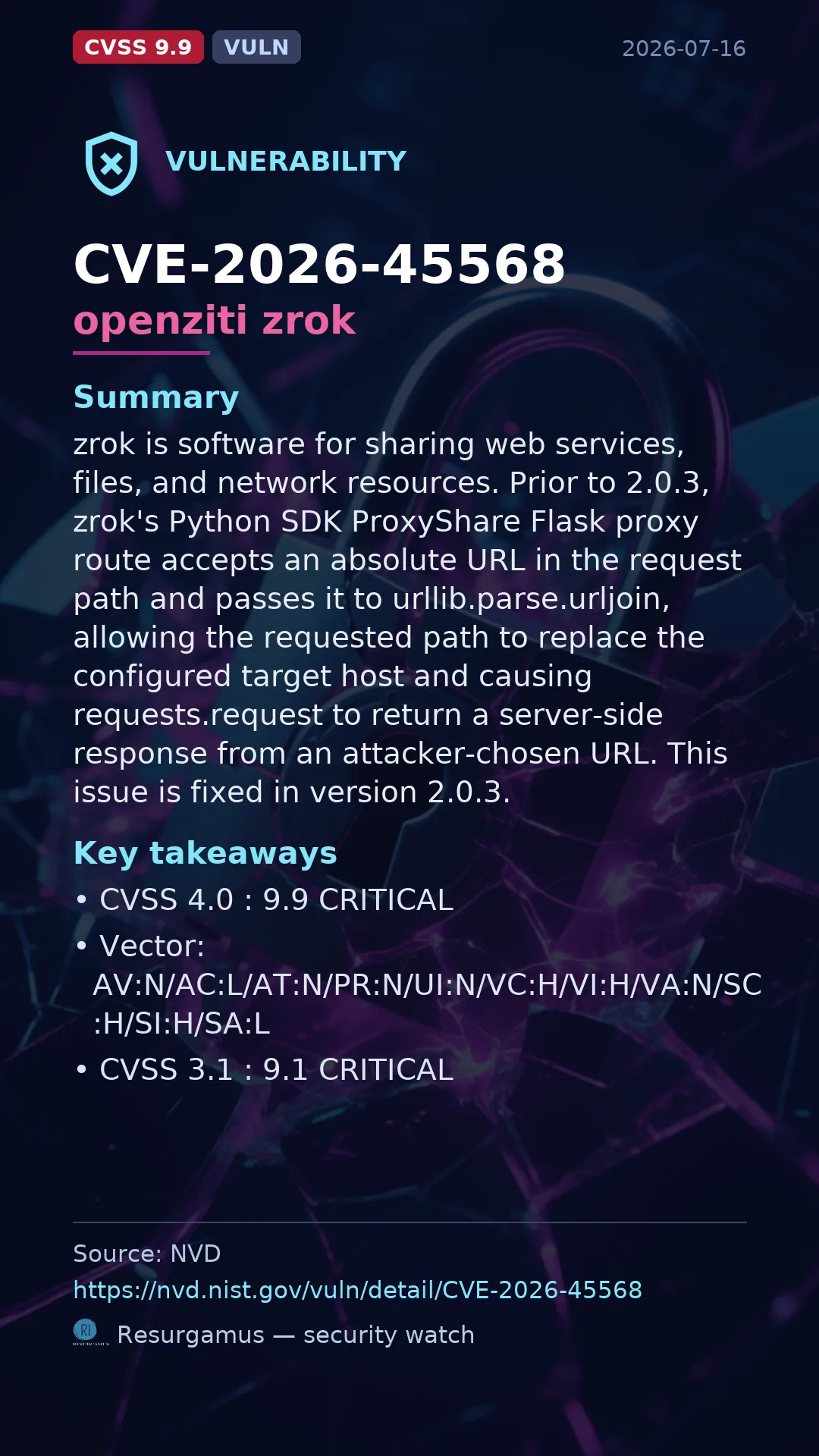 CVE-2026-45568 openziti zrok Vulnerability