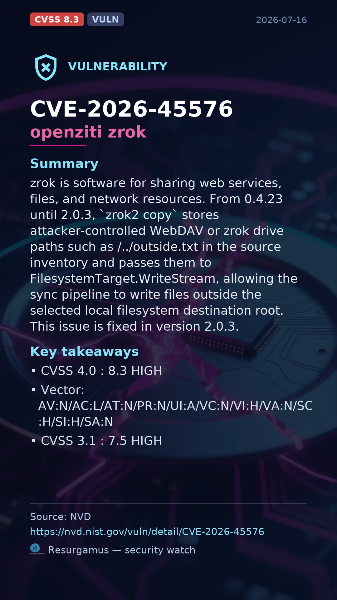 CVE-2026-45576 openziti zrok Vulnerability