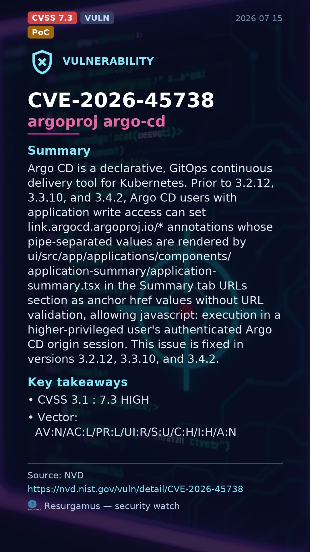 CVE-2026-45738 argoproj argo-cd Vulnerability
