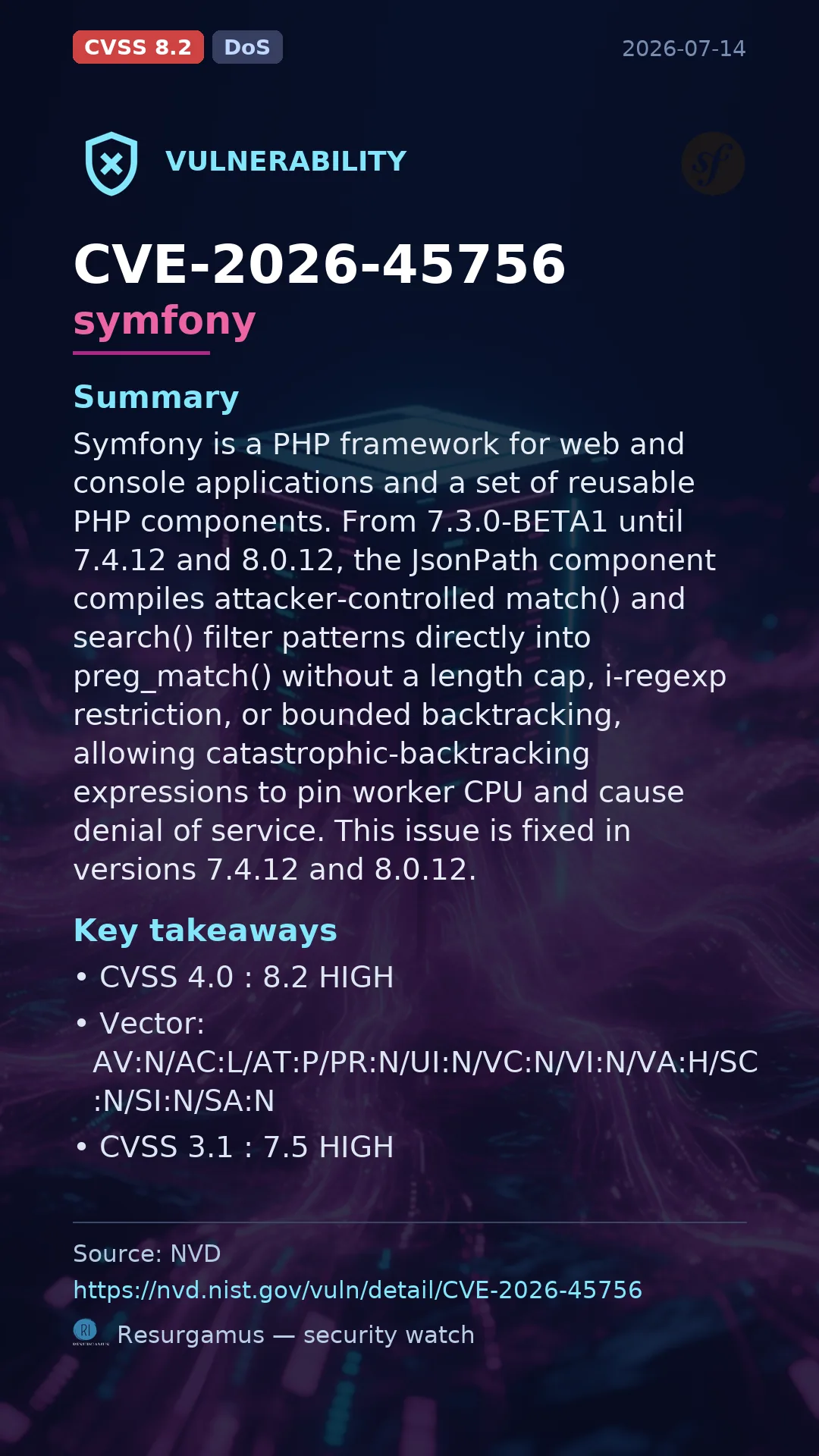 CVE-2026-45756 symfony Vulnerability