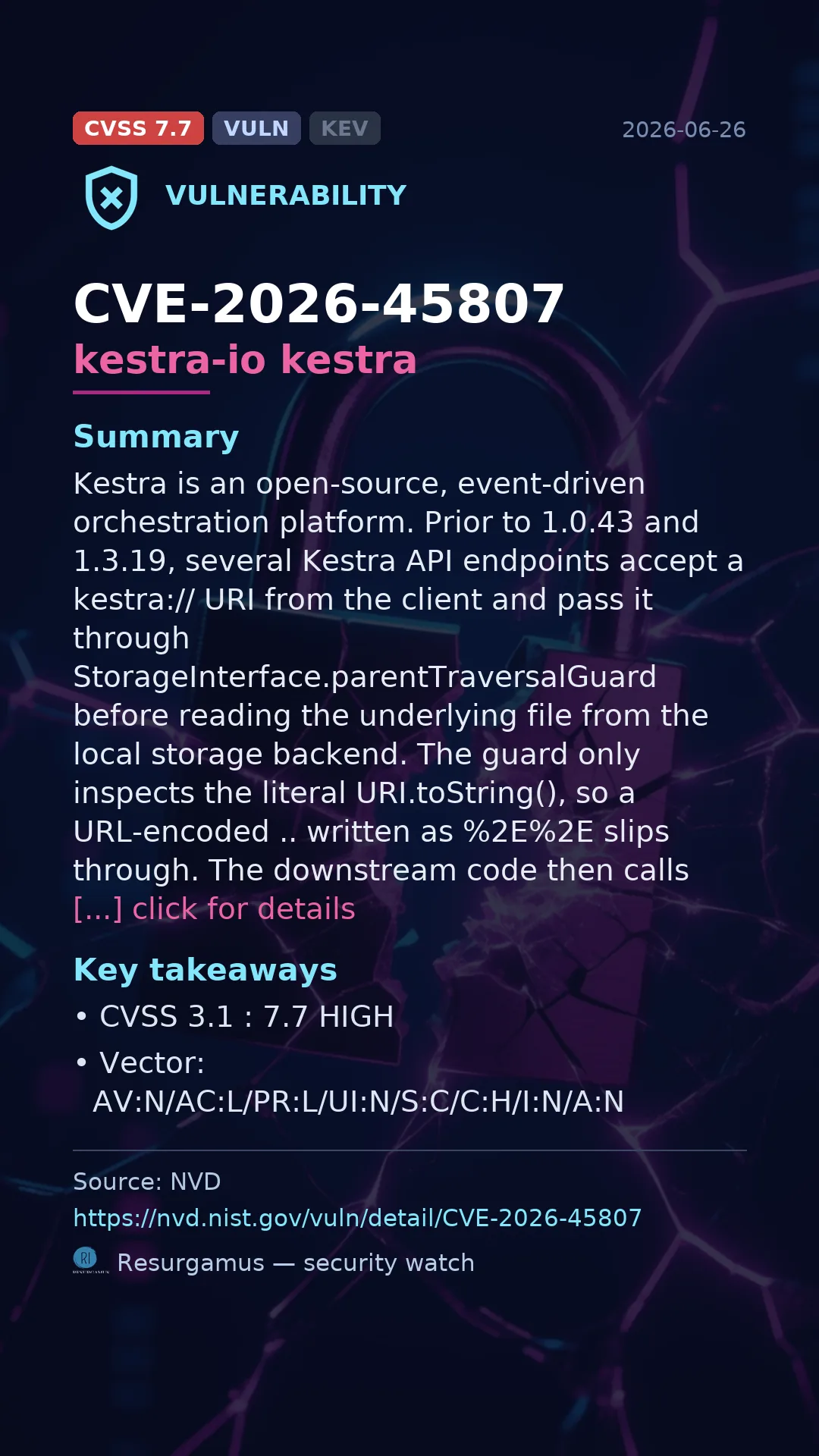 CVE-2026-45807 kestra-io kestra Vulnerability