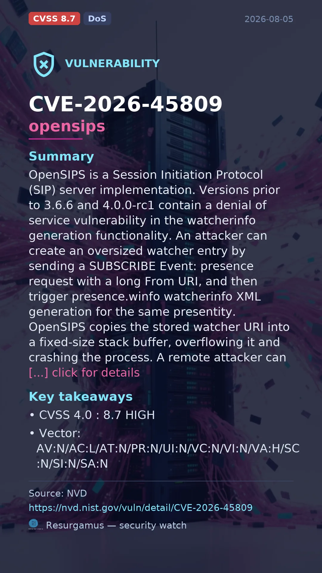 CVE-2026-45809 opensips Vulnerability