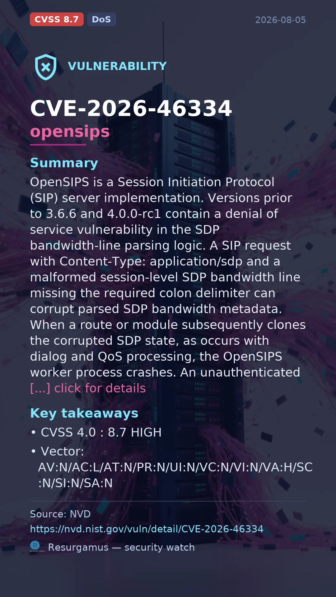 CVE-2026-46334 opensips Vulnerability
