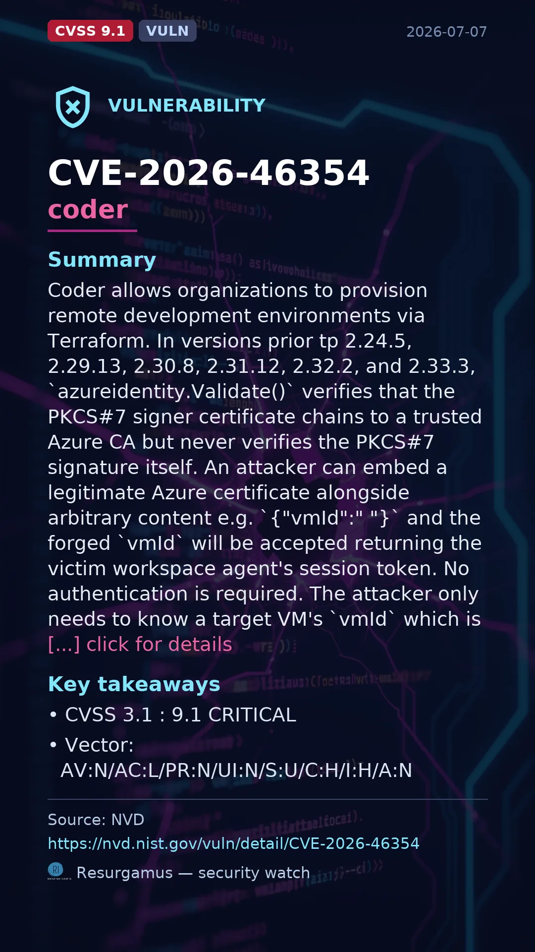 CVE-2026-46354 coder Vulnerability