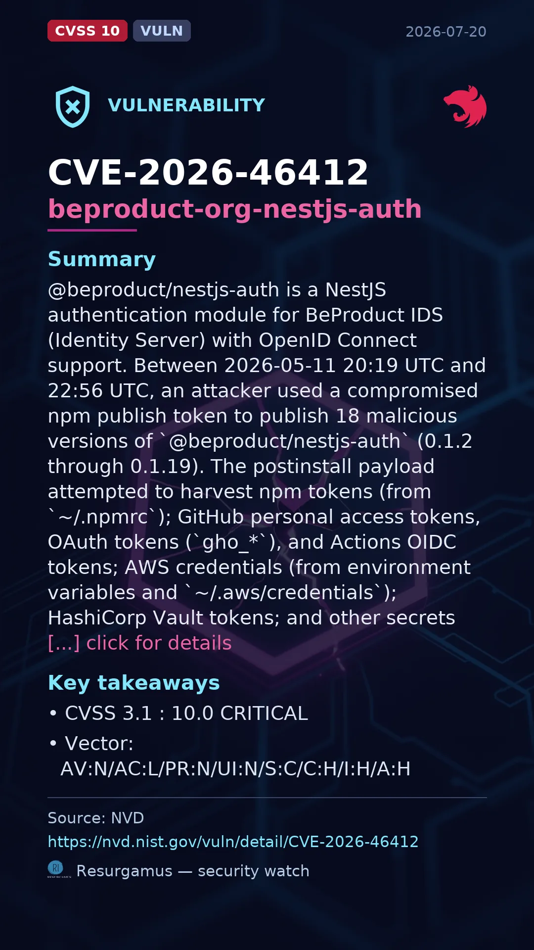 CVE-2026-46412 beproduct-org-nestjs-auth Vulnerability