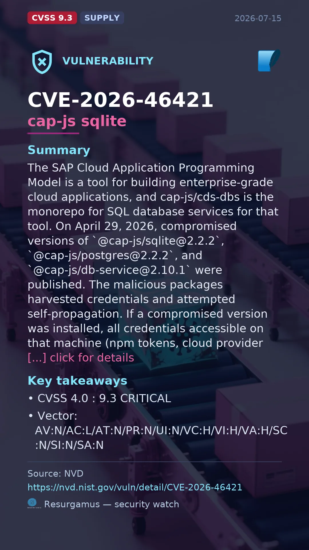 CVE-2026-46421 cap-js sqlite Vulnerability