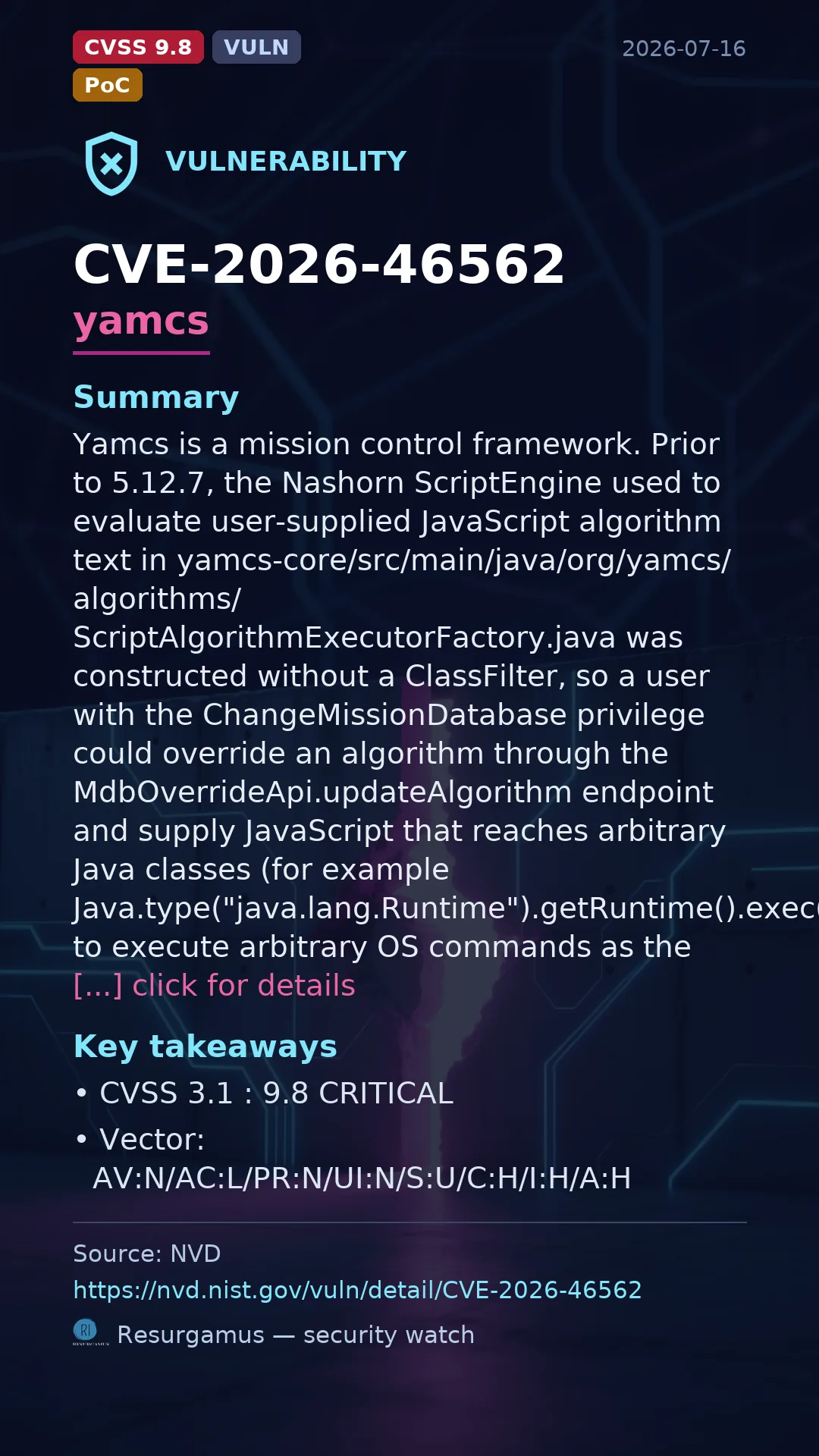 CVE-2026-46562 yamcs Vulnerability