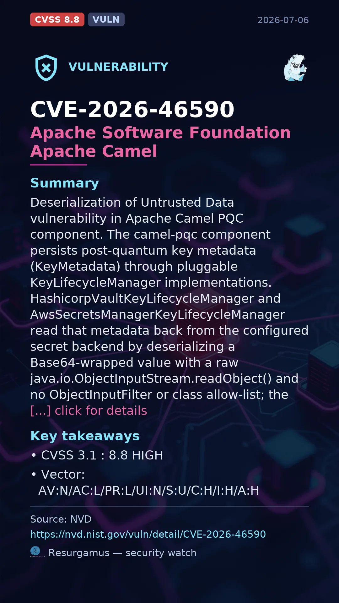 CVE-2026-46590 Apache Software Foundation Apache Camel Vulnerability
