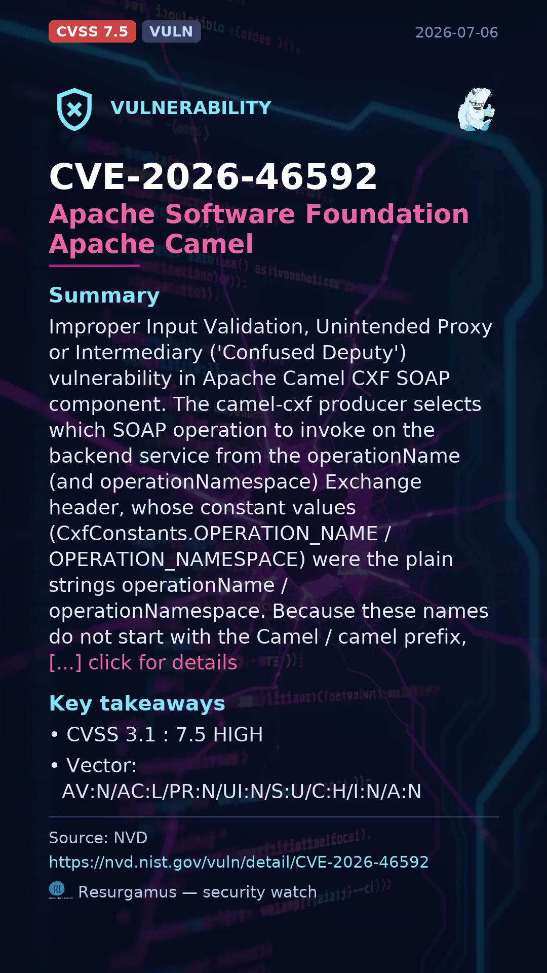 CVE-2026-46592 Apache Software Foundation Apache Camel Vulnerability