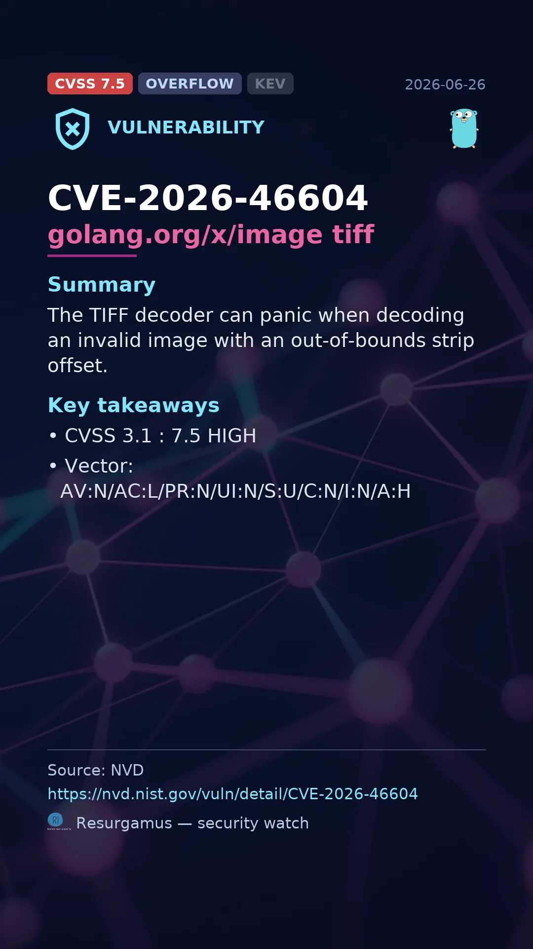 CVE-2026-46604 golang.org/x/image tiff Vulnerability