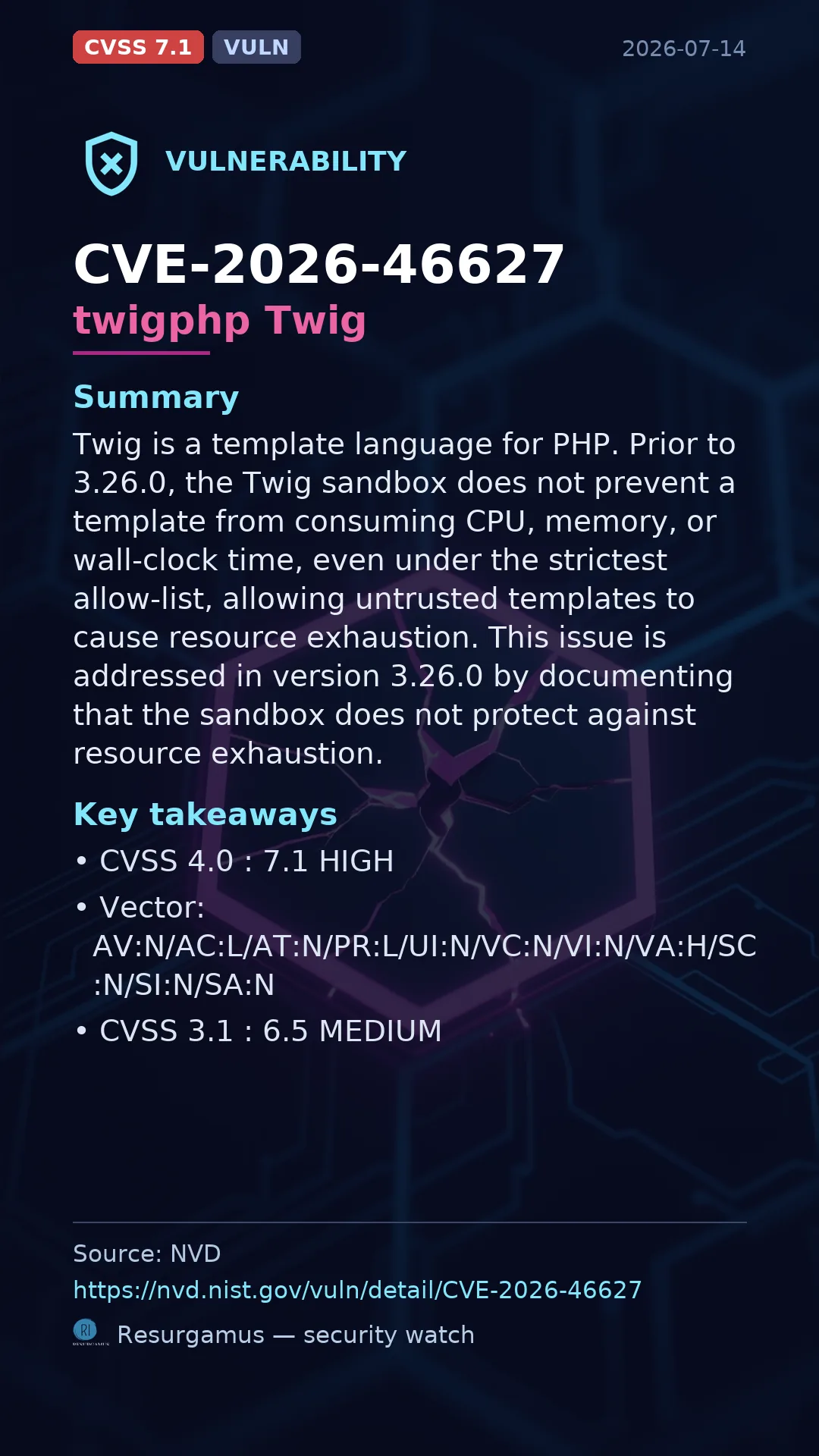 CVE-2026-46627 twigphp Twig Vulnerability
