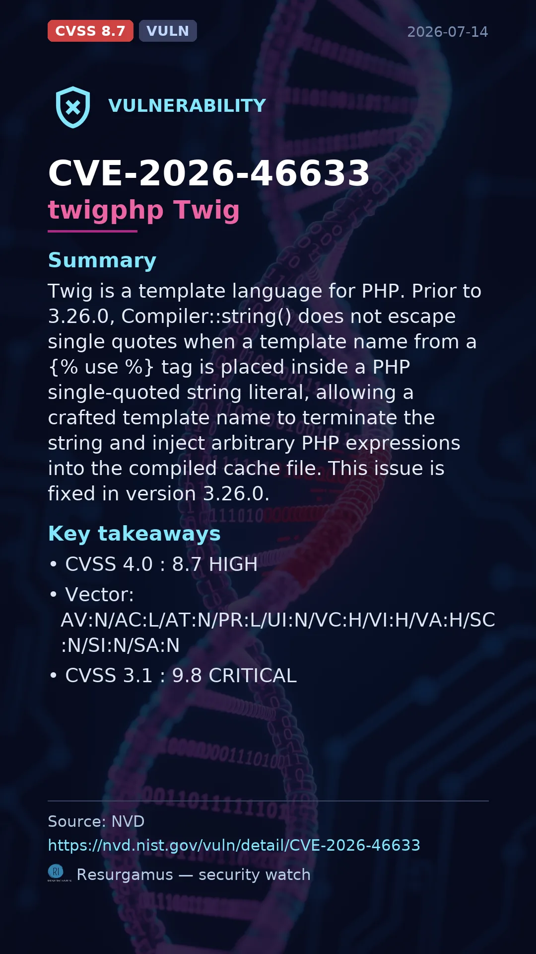 CVE-2026-46633 twigphp Twig Vulnerability