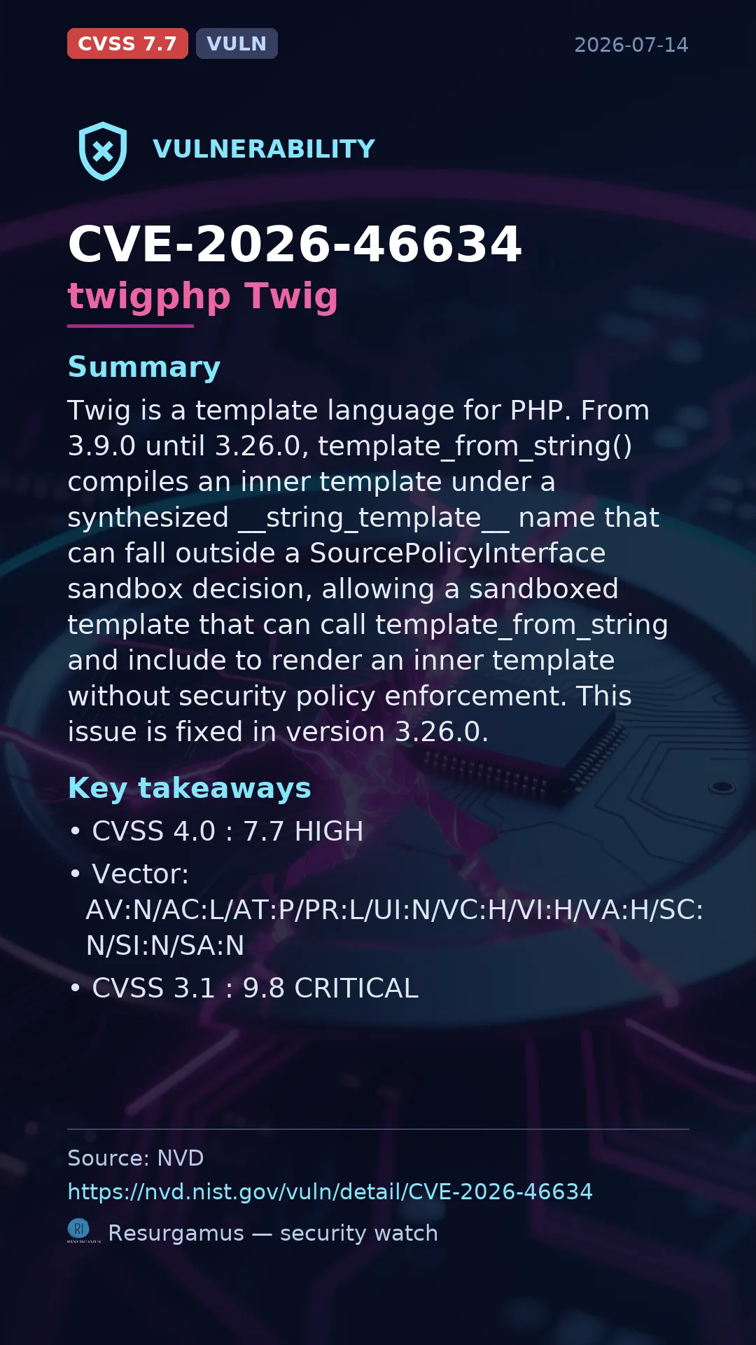 CVE-2026-46634 twigphp Twig Vulnerability