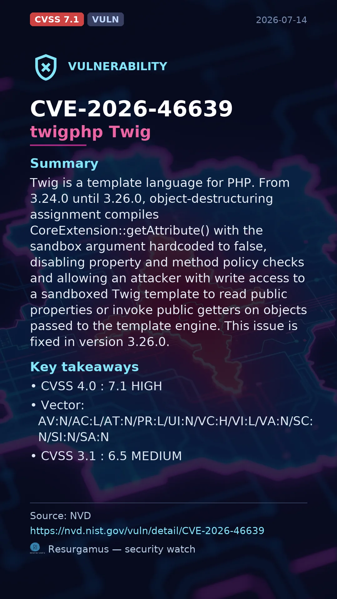 CVE-2026-46639 twigphp Twig Vulnerability