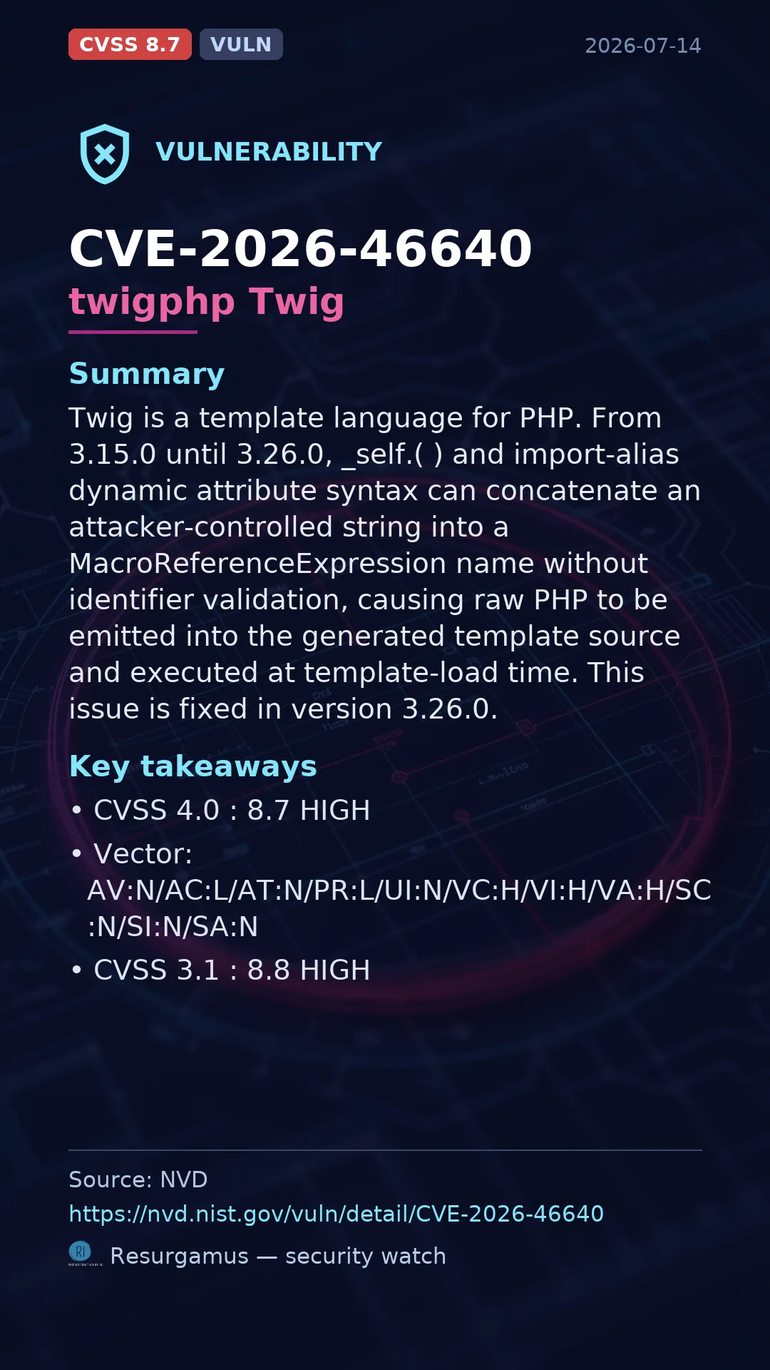 CVE-2026-46640 twigphp Twig Vulnerability