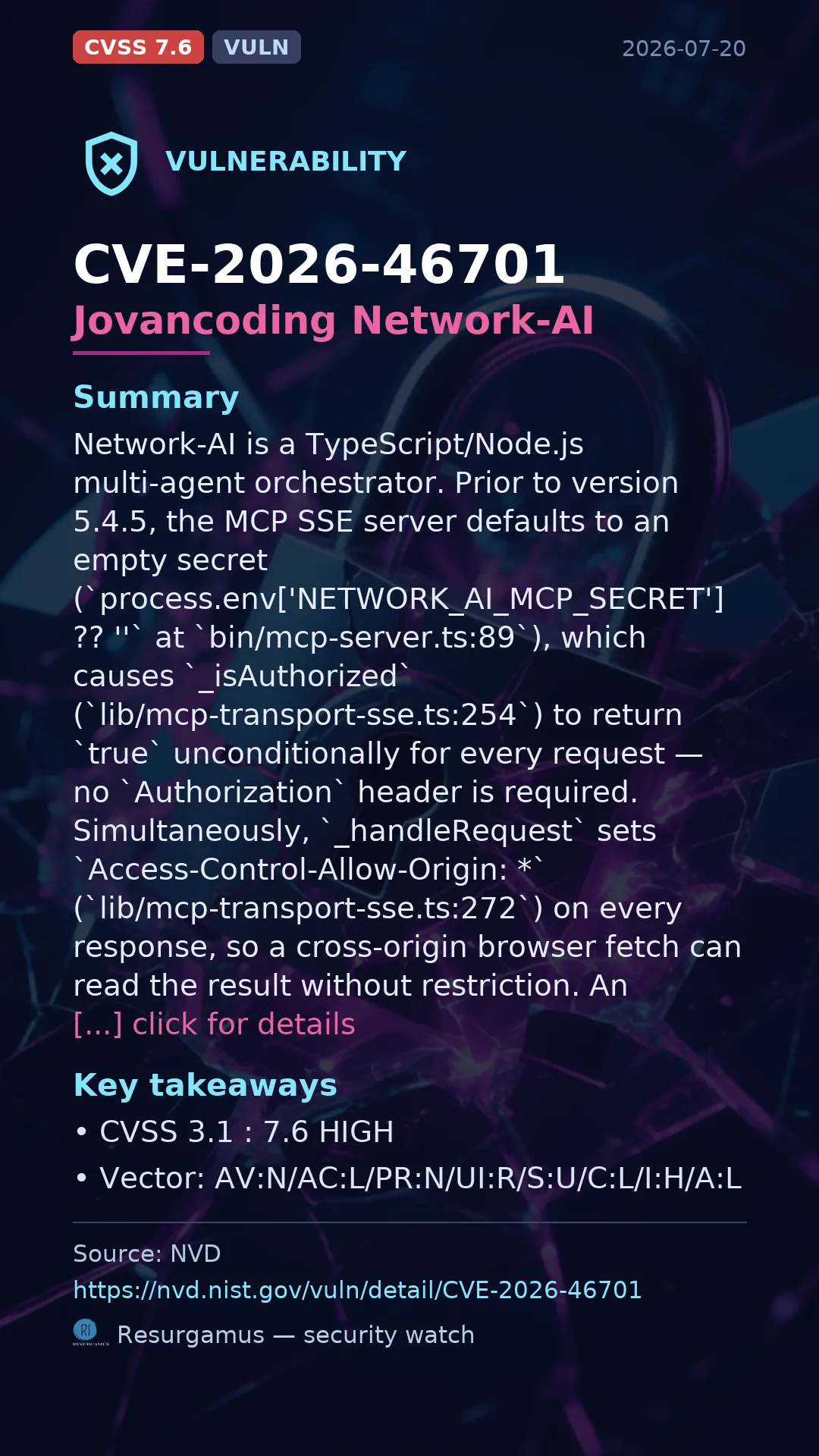 CVE-2026-46701 Jovancoding Network-AI Vulnerability