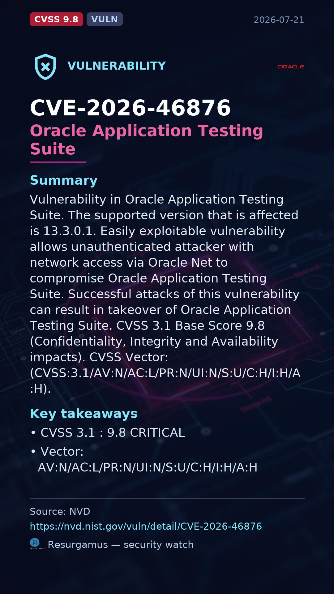 CVE-2026-46876 Oracle Application Testing Suite Vulnerability