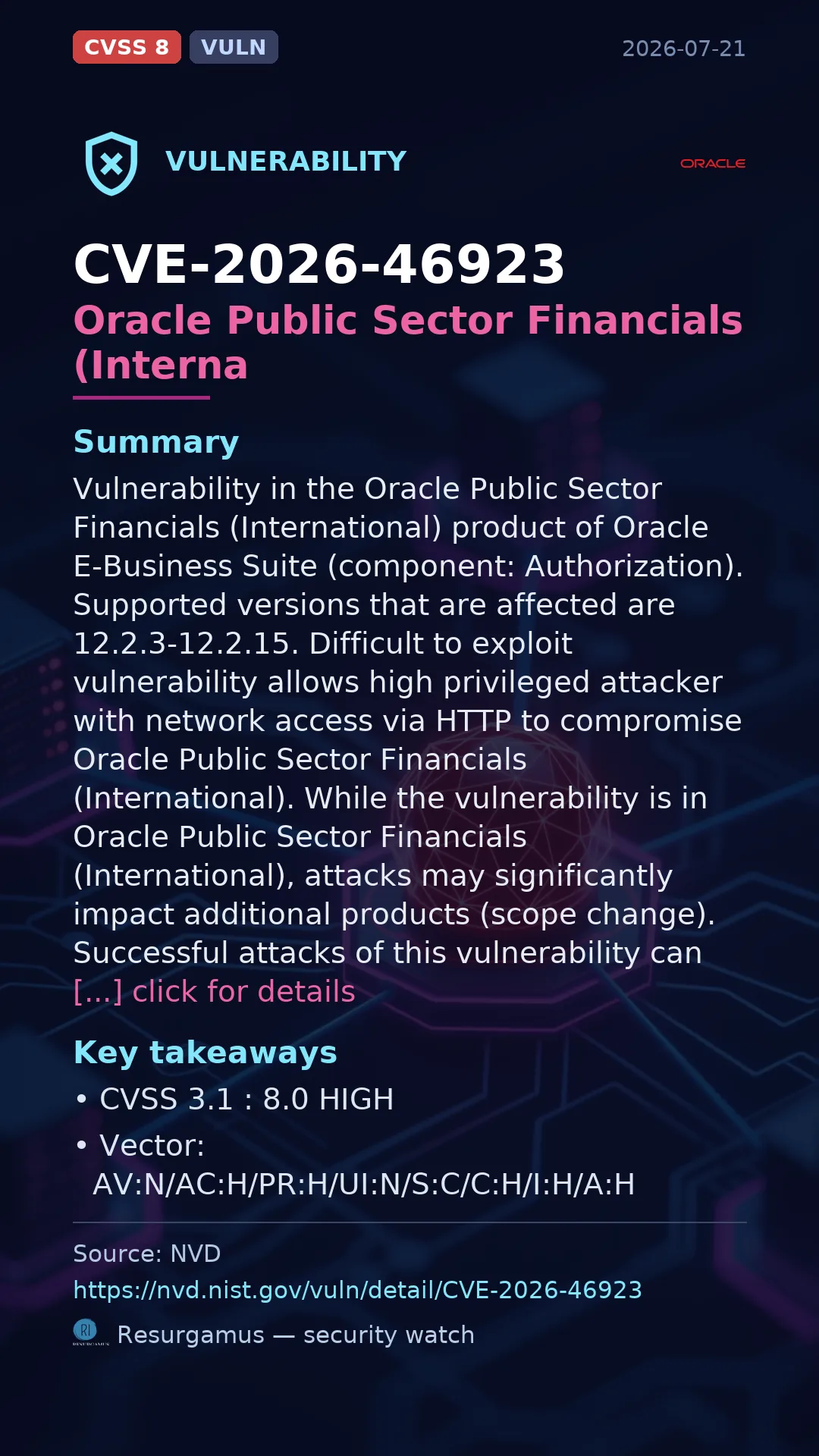 CVE-2026-46923 Oracle Public Sector Financials (Interna Vulnerability