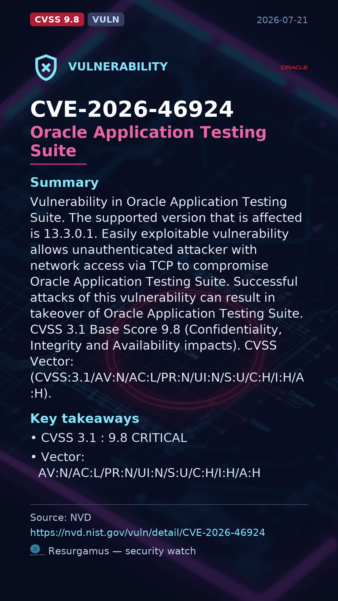 CVE-2026-46924 Oracle Application Testing Suite Vulnerability