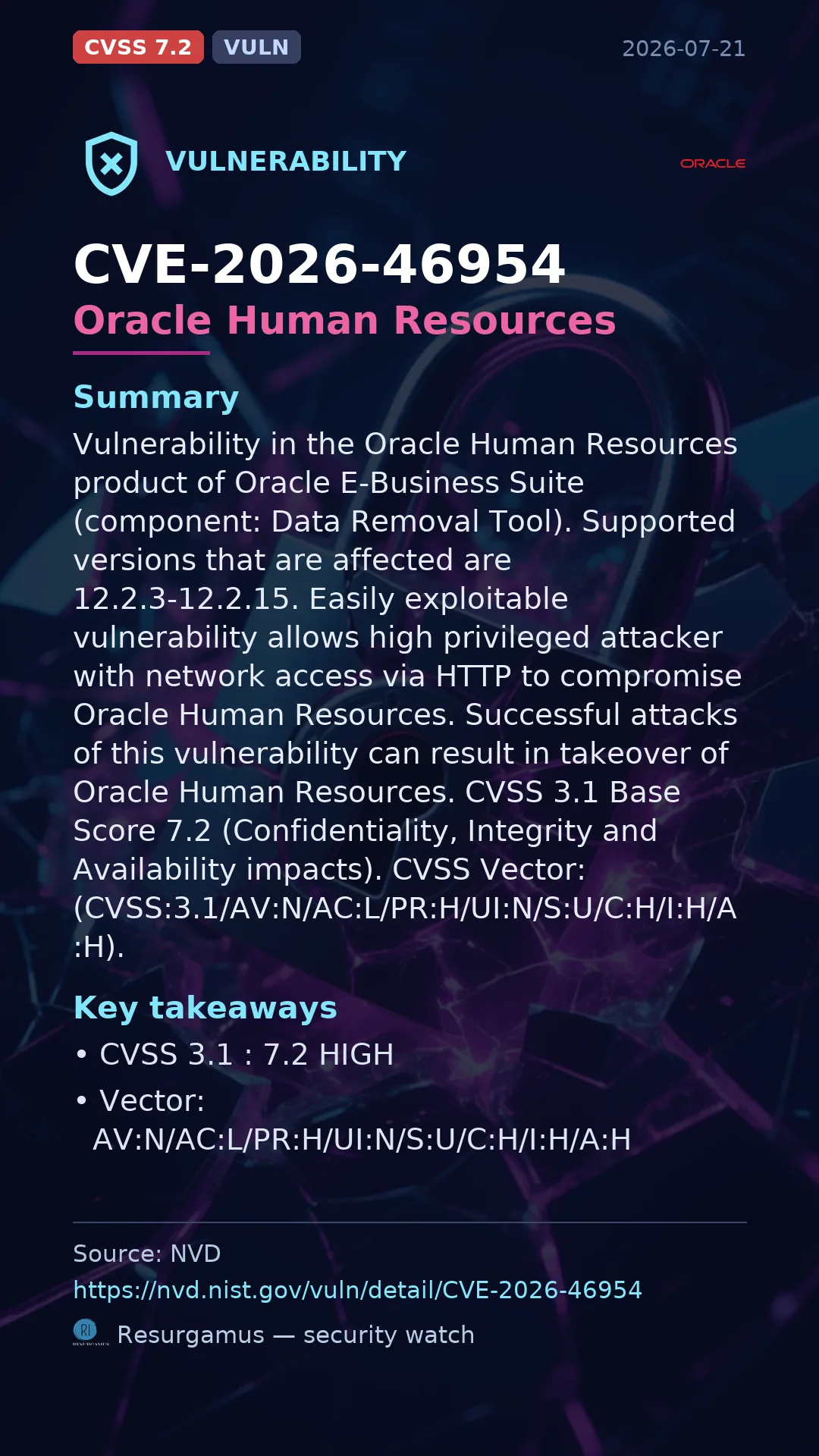 CVE-2026-46954 Oracle Human Resources Vulnerability