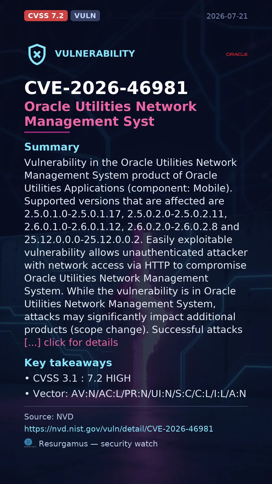 CVE-2026-46981 Oracle Utilities Network Management Syst Vulnerability