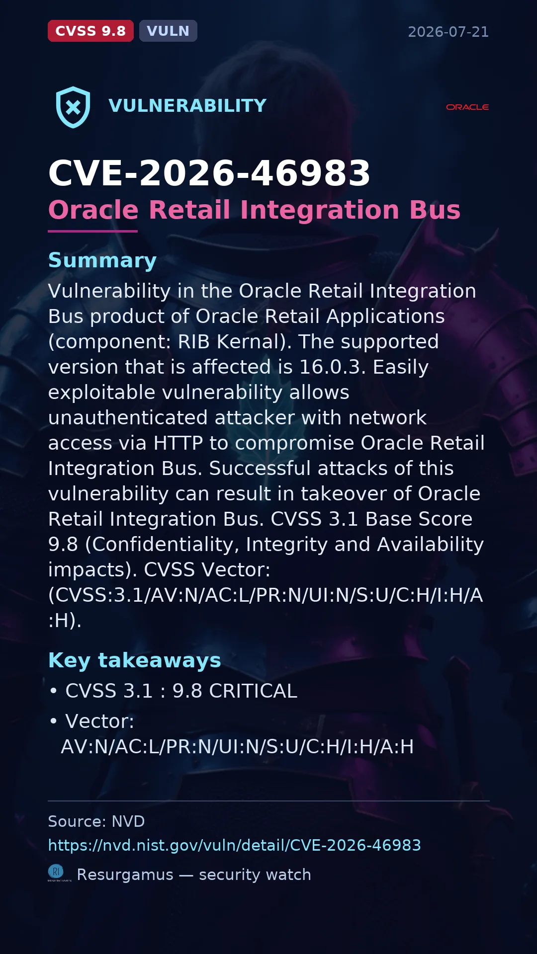 CVE-2026-46983 Oracle Retail Integration Bus Vulnerability