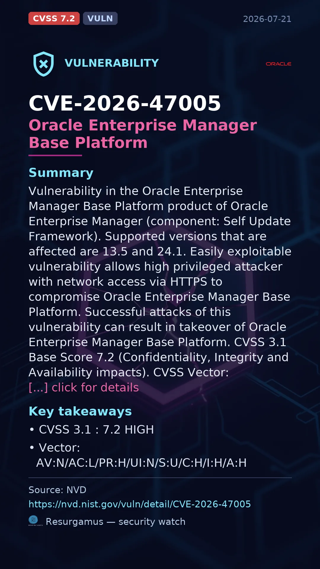 CVE-2026-47005 Oracle Enterprise Manager Base Platform Vulnerability
