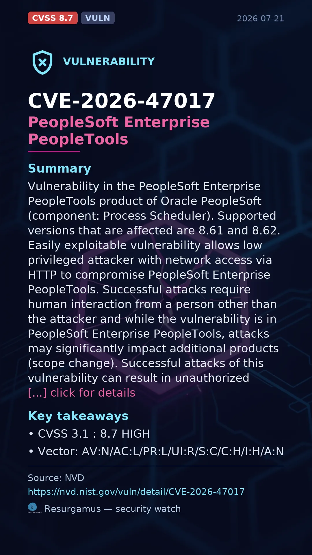 CVE-2026-47017 PeopleSoft Enterprise PeopleTools Vulnerability