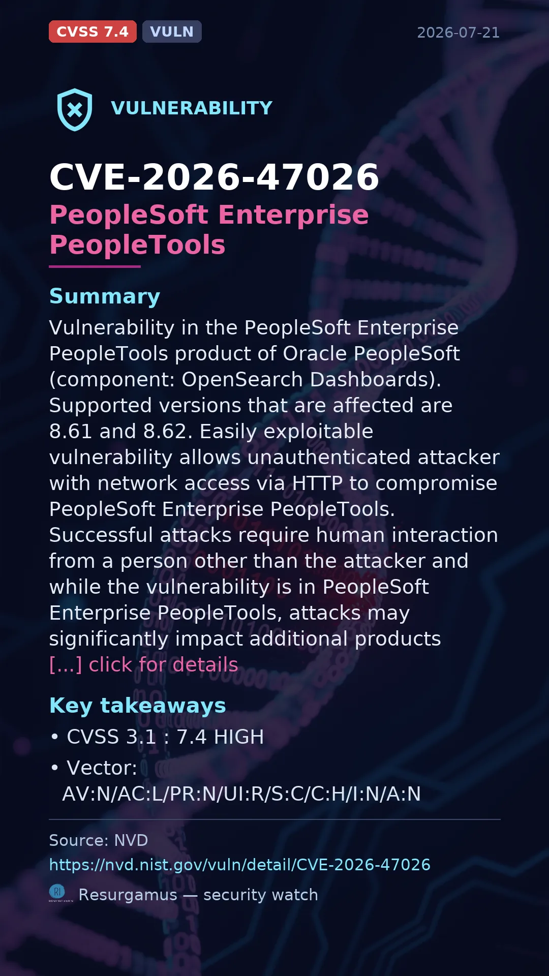 CVE-2026-47026 PeopleSoft Enterprise PeopleTools Vulnerability