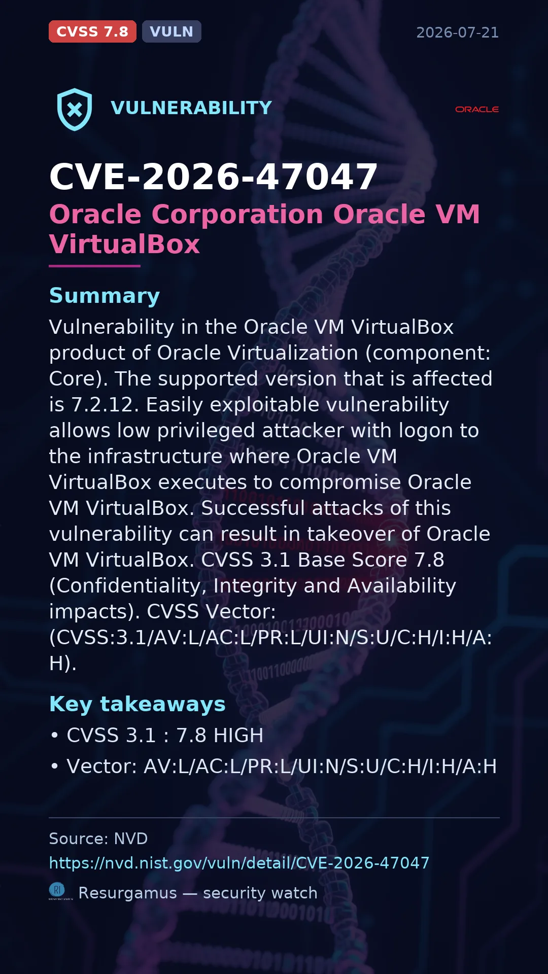 CVE-2026-47047 Oracle Corporation Oracle VM VirtualBox Vulnerability