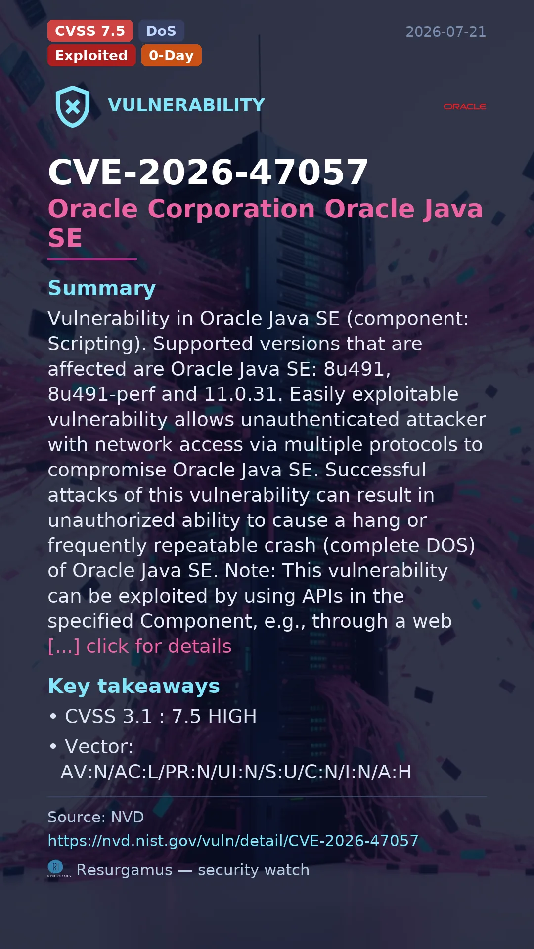CVE-2026-47057 Oracle Corporation Oracle Java SE Vulnerability