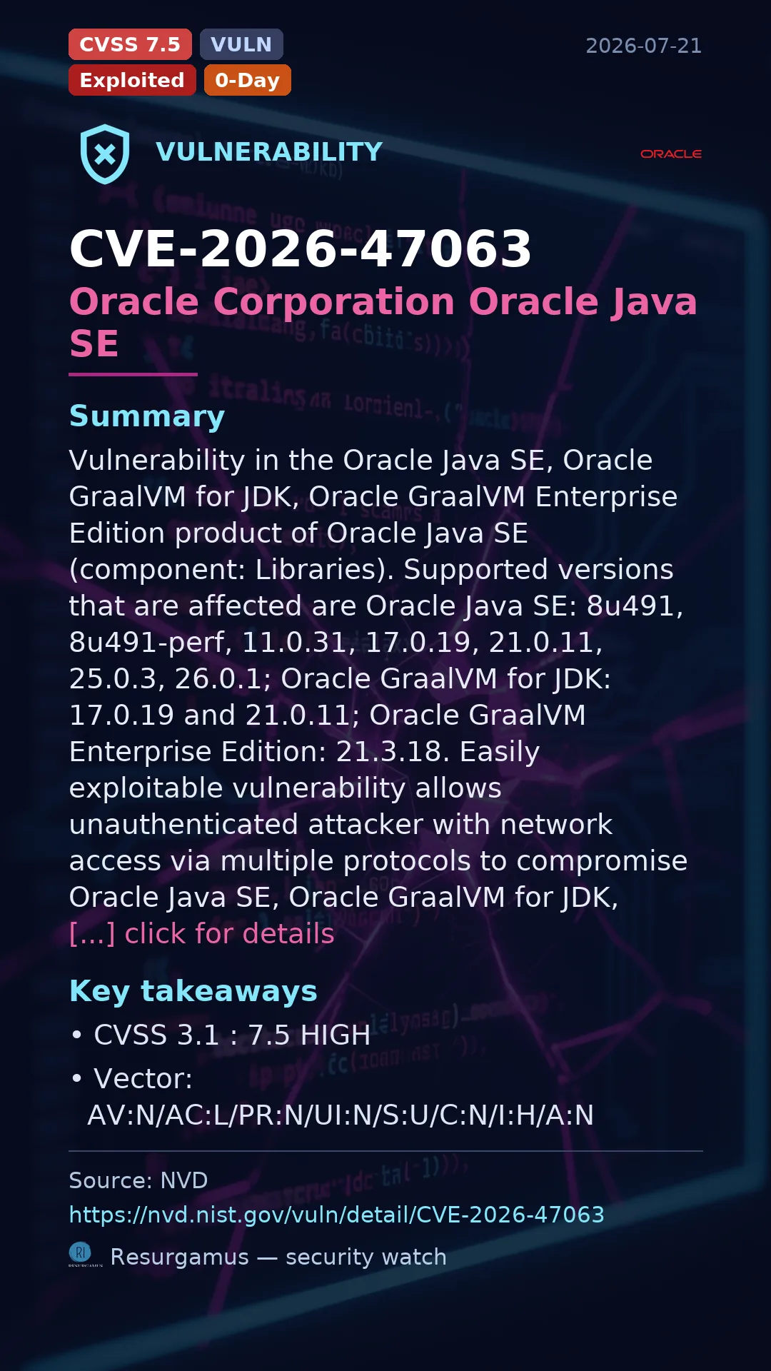 CVE-2026-47063 Oracle Corporation Oracle Java SE Vulnerability