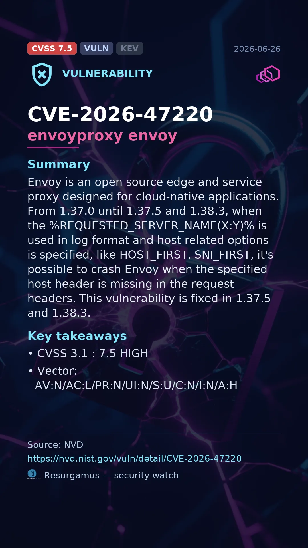 CVE-2026-47220 envoyproxy envoy Vulnerability