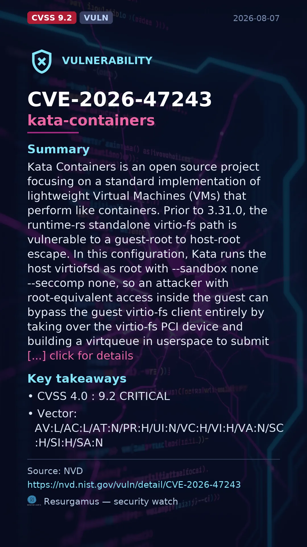 CVE-2026-47243 kata-containers Vulnerability