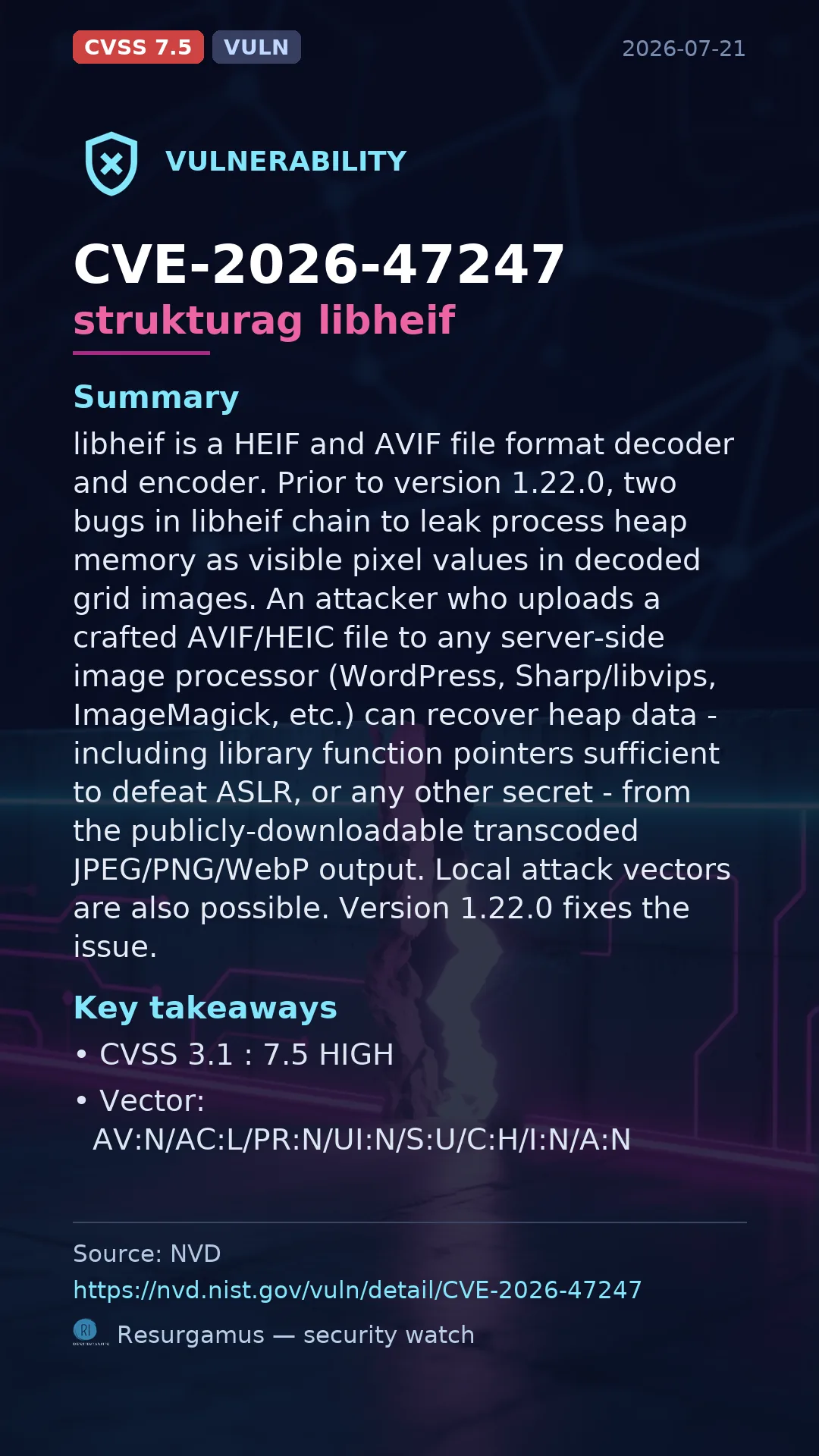 CVE-2026-47247 strukturag libheif Vulnerability