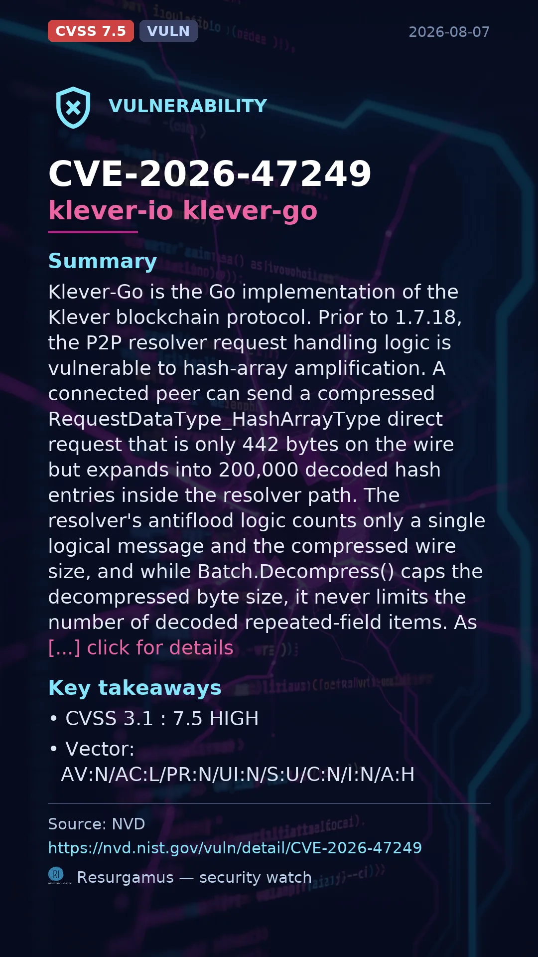 CVE-2026-47249 klever-io klever-go Vulnerability