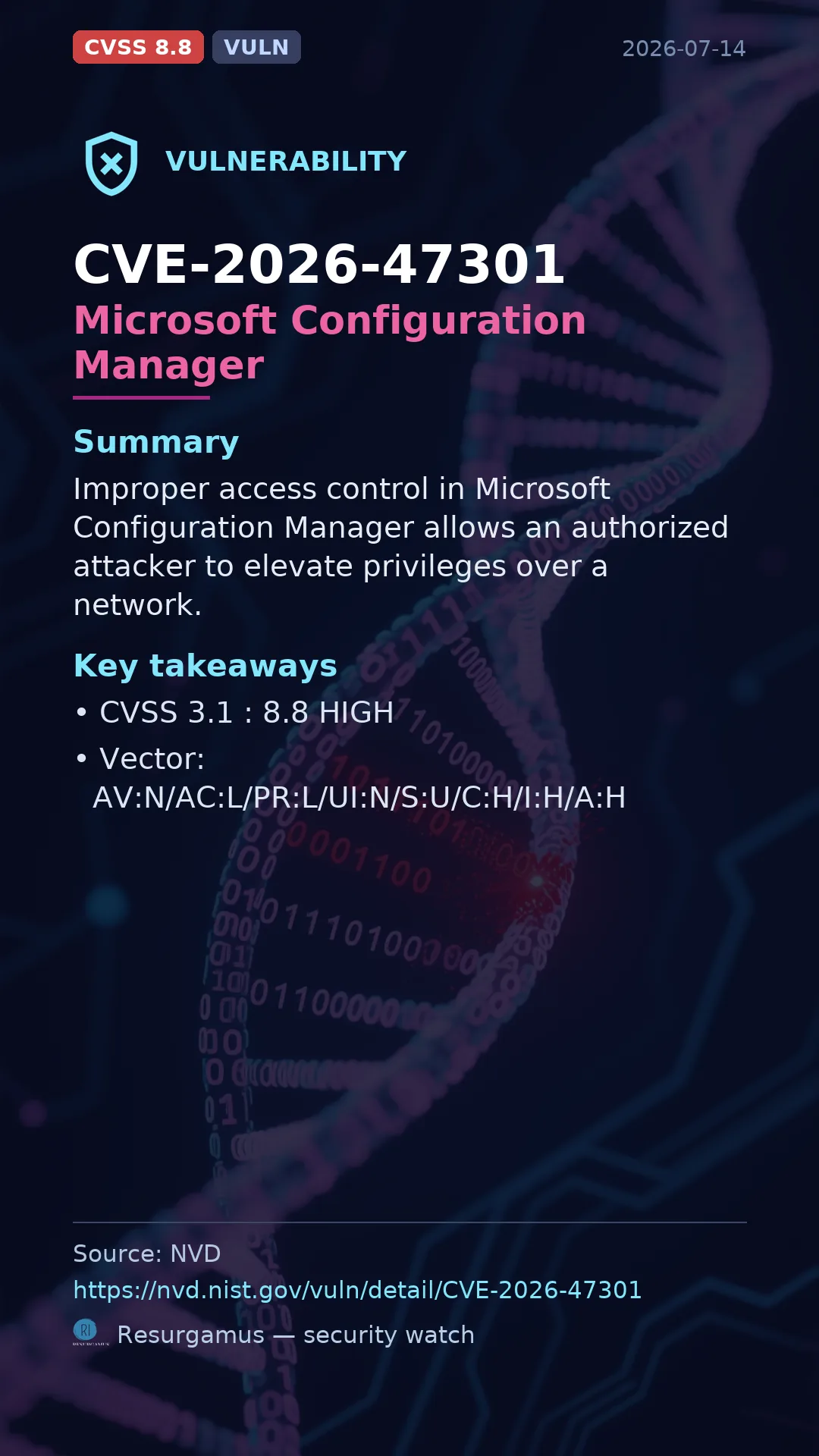 CVE-2026-47301 Microsoft Configuration Manager Vulnerability